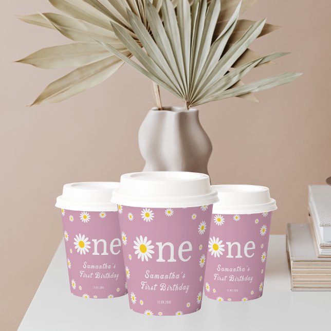 Chamomile Daisy Blume Elegant Rot Geburtstag Pappbecher (Von Creator hochgeladen)