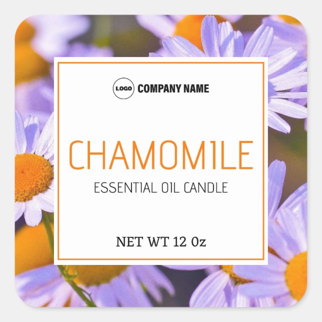 Chamomile Flavor Candle Label Quadratischer Aufkleber (Vorderseite)