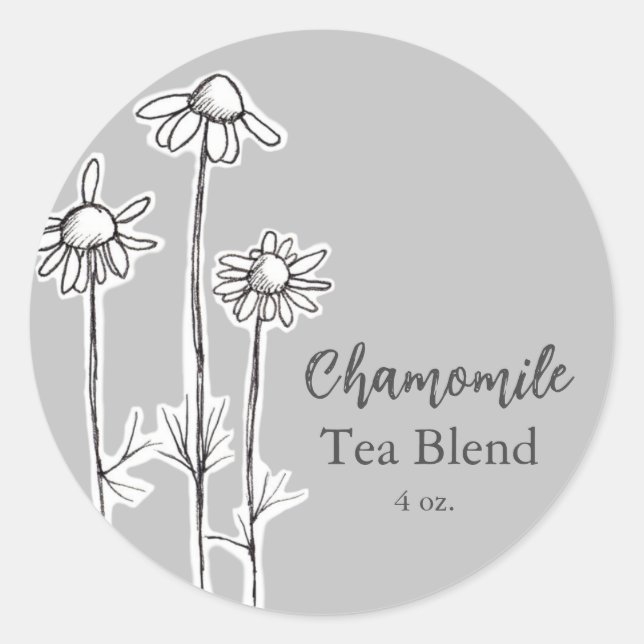 Chamomile Tea Blend Herb Blume Grau Runder Aufkleber (Vorderseite)