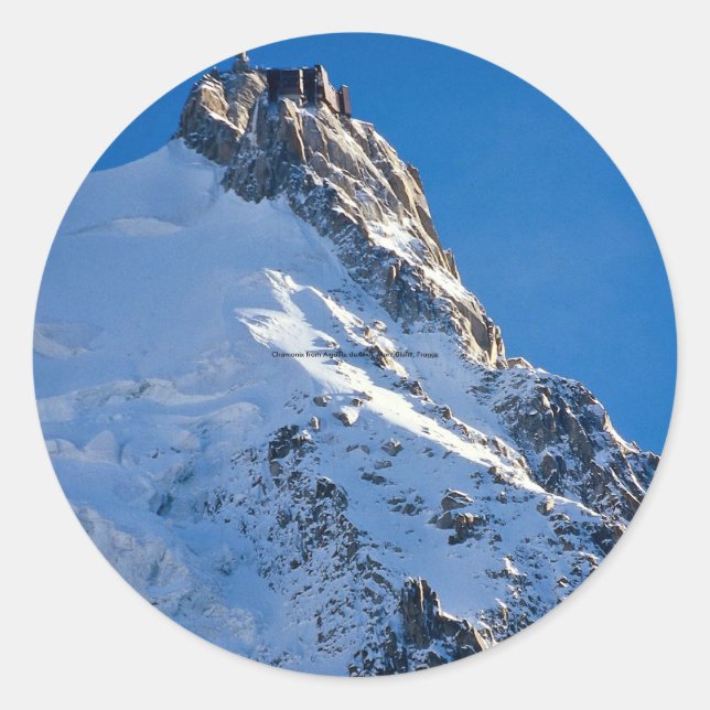 Chamonix aus Aiguille de Midi, Mont Blanc, Frankre Runder Aufkleber (Vorderseite)
