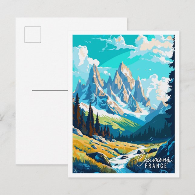 Chamonix Croatia Vintage Illustration Postkarte (Vorne/Hinten)