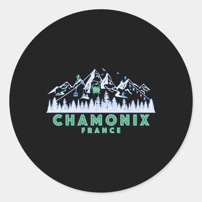 Chamonix France Illustration Snow Ski Runder Aufkleber (Vorderseite)