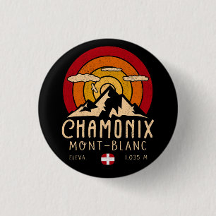 Chamonix France Retro Sunset Skiing Souvenirs 80er Button