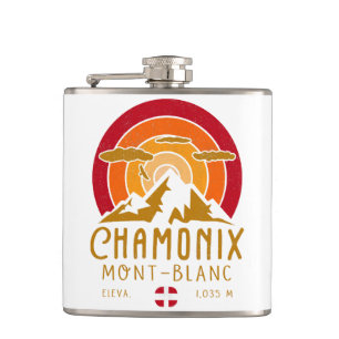 Chamonix France Retro Sunset Skiing Souvenirs 80er Flachmann