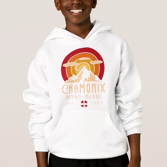 Chamonix France Retro Sunset Skiing Souvenirs 80er Hoodie (Vorderseite)