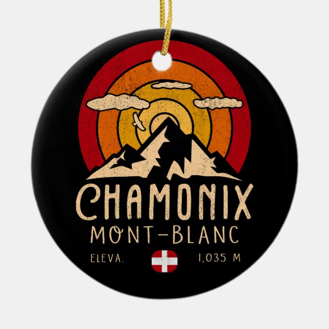 Chamonix France Retro Sunset Skiing Souvenirs 80er Keramik Ornament (Vorne)