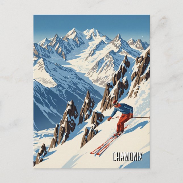 Chamonix France Skier Skiing Postkarte (Vorderseite)