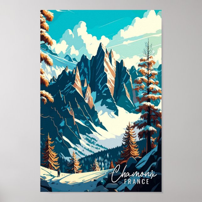 Chamonix France Vintage Art Illustration Poster (Vorne)