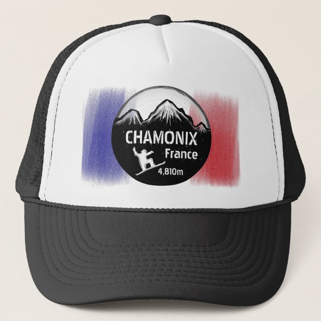 Chamonix Frankreich Flaggensnowboard art black hat Truckerkappe (Vorderseite)