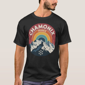 Chamonix Frankreich Retro-Berg-Sonnenuntergang T-Shirt