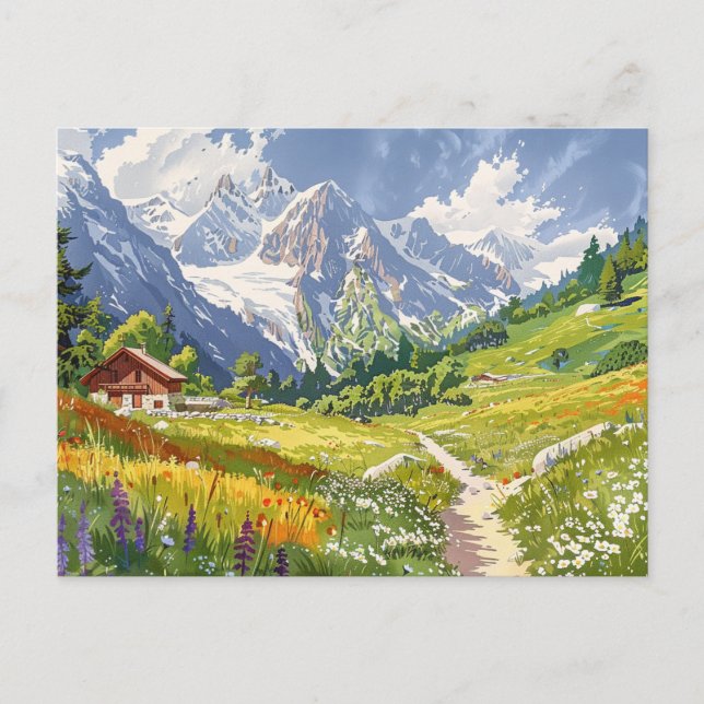 Chamonix, Frankreich Retro Mountain Travel Postkarte (Vorderseite)