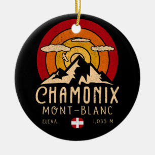 Chamonix Frankreich Retro Sonnenuntergang Skifahre Keramik Ornament