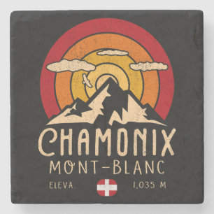 Chamonix Frankreich Retro Sonnenuntergang Skifahre Steinuntersetzer