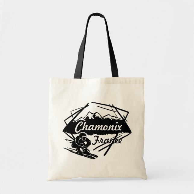 Chamonix Frankreich Schwarzes Logo Kunst Wiederver Tragetasche (Vorne)