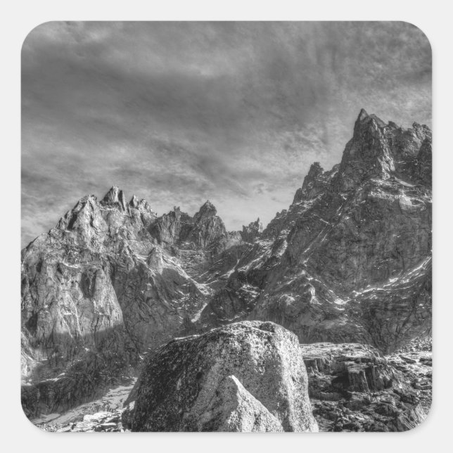 Chamonix Französische Alpen Panorama Quadratischer Aufkleber (Vorderseite)