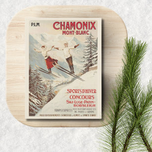 Chamonix Mont Blanc Vintager französischer Skifahr Postkarte