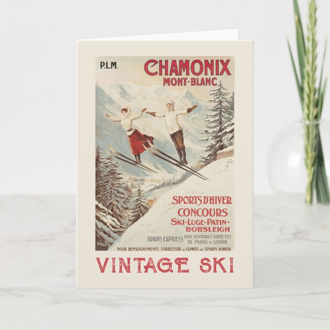 Chamonix Mont Blanc Vintages französisches Skipost Karte (Vorderseite)