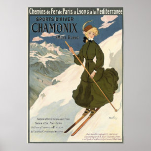 Chamonix Mont Blanc Vintages französisches Skipost Poster