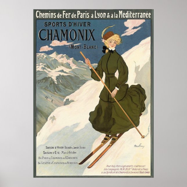Chamonix Vintages französisches Skiposter Poster (Vorne)