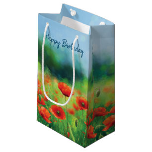 Champ coloré avec des pavots Petit sac cadeau