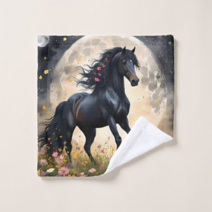 Champ de fleur de lune de cheval noir,