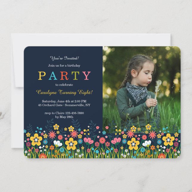 Champ de fleurs Invitation photo rectangulaire (Devant)