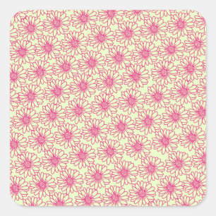 Champ de marguerites Stickers Carrés, Fleurs roses