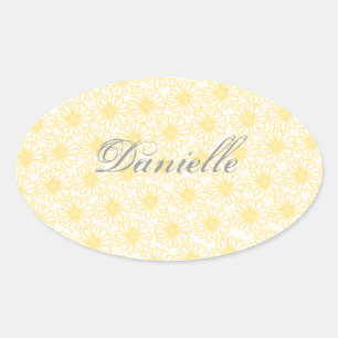 Champ de marguerites Stickers ovale, Fleurs Jaunes