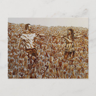 Champ de tulipes café & encre croquis carte postal