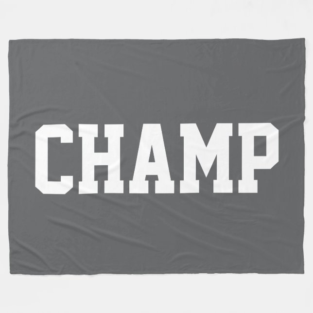 CHAMP Fun Athletic White Text On Bold Deep Gray Fleecedecke (Vorderseite (Horizontal))
