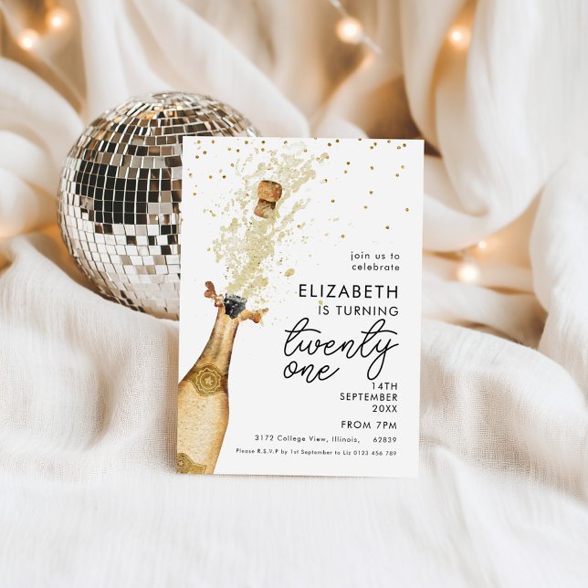 Champagne 21st Birthday White Gold Invitation  Einladung (Von Creator hochgeladen)
