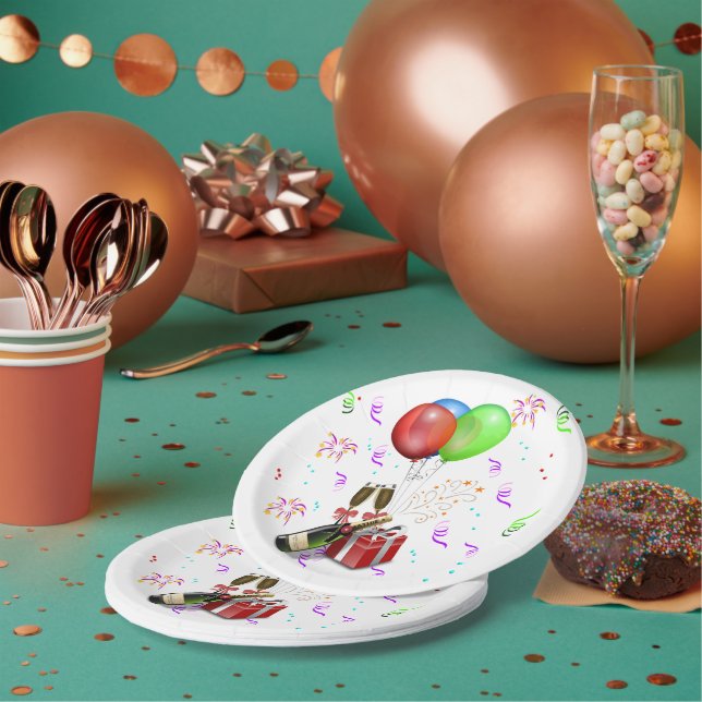 Champagne and Confetti New Years Pappteller (Multi)