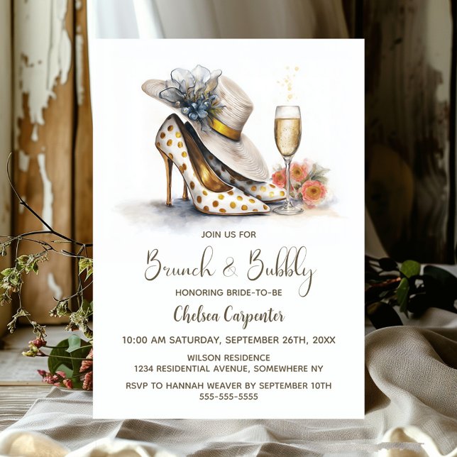 Champagne and Polka Dot Shoes Brunch and Bubbly Einladung (Von Creator hochgeladen)
