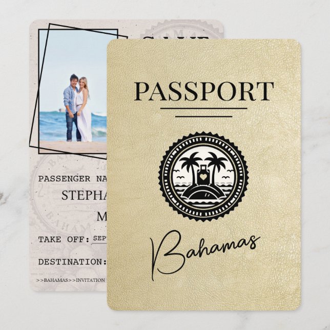 Champagne Bahamas Passport Save the Date (Vorne/Hinten)