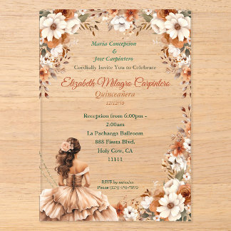 Champagne Beige Boho Quinceañera Acryleinladungen