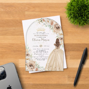 Champagne Beige Cream Floral Princess Quinceañera Acryleinladungen