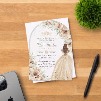 Champagne Beige Cream Floral Princess Quinceañera Acryleinladungen