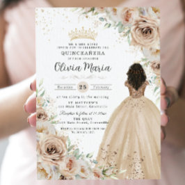 Champagne Beige Cream Floral Princess Quinceañera Einladung