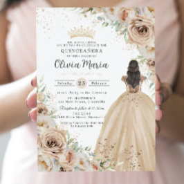 Champagne Beige Cream Floral Princess Quinceañera Einladung