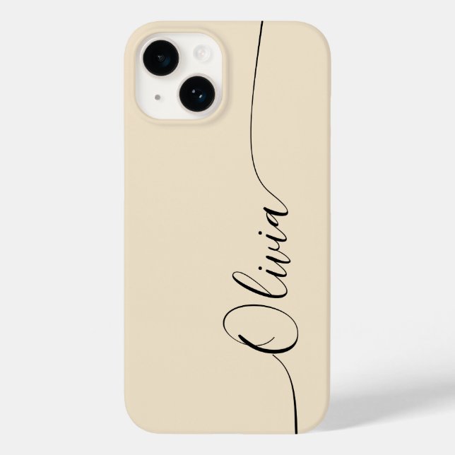 Champagne Black Elegant Calligrafy Script Name Case-Mate iPhone 14 Hülle (Rückseite)