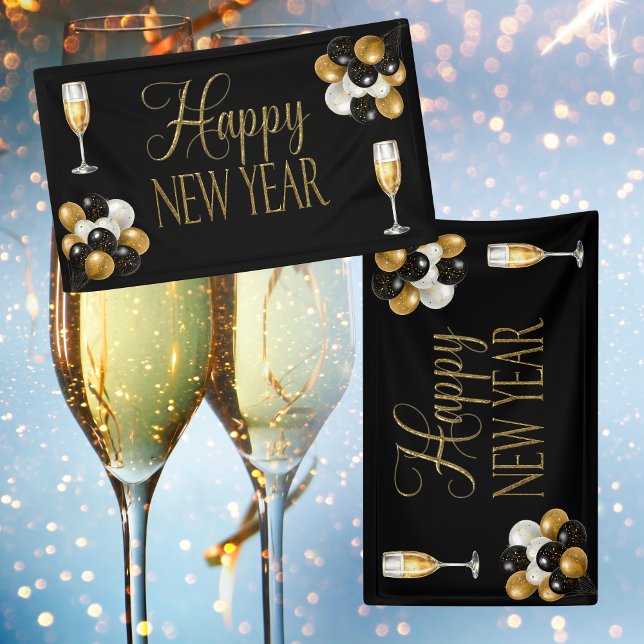 Champagne Black & Gold Silvester Party Banner (A nice banner for your awesome party!)