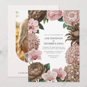 Champagne-Blush, Austernrosa und Latte-Beige Hochz Einladung