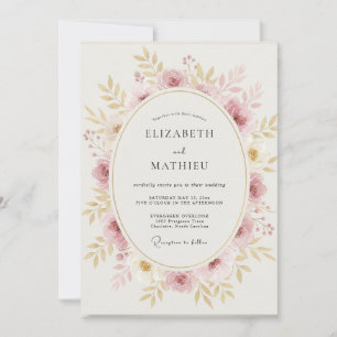 Champagne-Blush-Kranz-Hochzeit Einladung