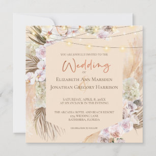 Champagne Blush & Terracotta Pampas Grass Floral Einladung