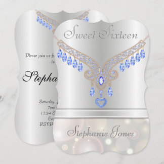 Champagne Bokeh Blue Topaz 16 . Geburtstag Einladung