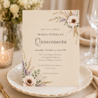 Champagne Botanische Quinceañera Einladung
