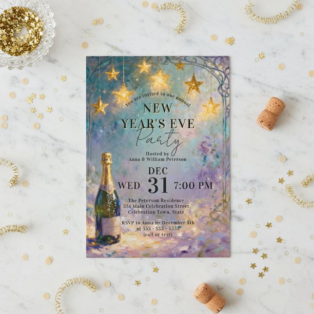 Champagne Bottle Oil Painting New Year's Eve Party Einladung (Von Creator hochgeladen)