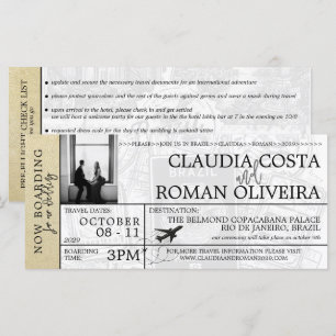 Champagne Brésil Mariage Boarding Pass Invitation