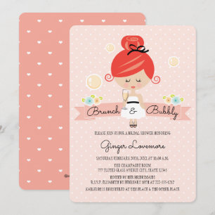 Champagne Bridal Douche Invitation Tête rouge