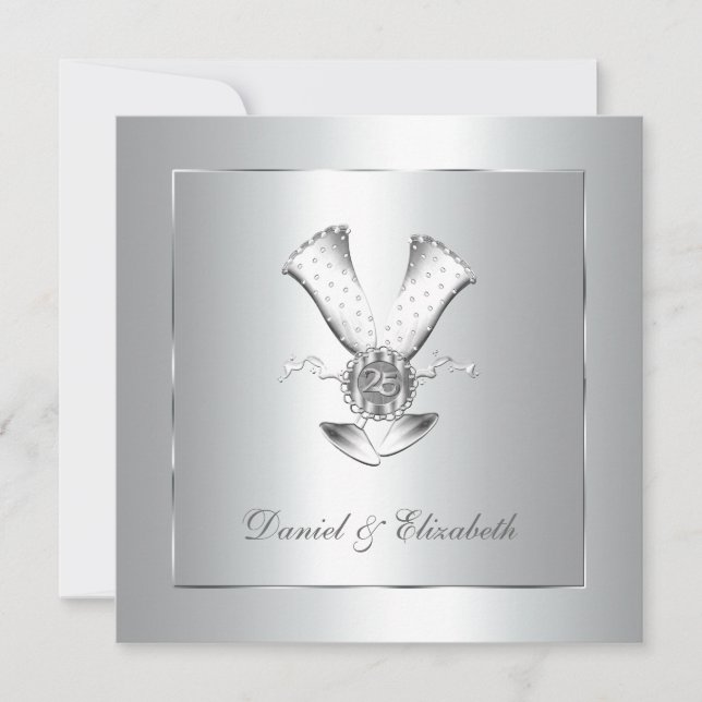 Champagne Brillen 25. Hochzeitstag Einladung (Vorderseite)